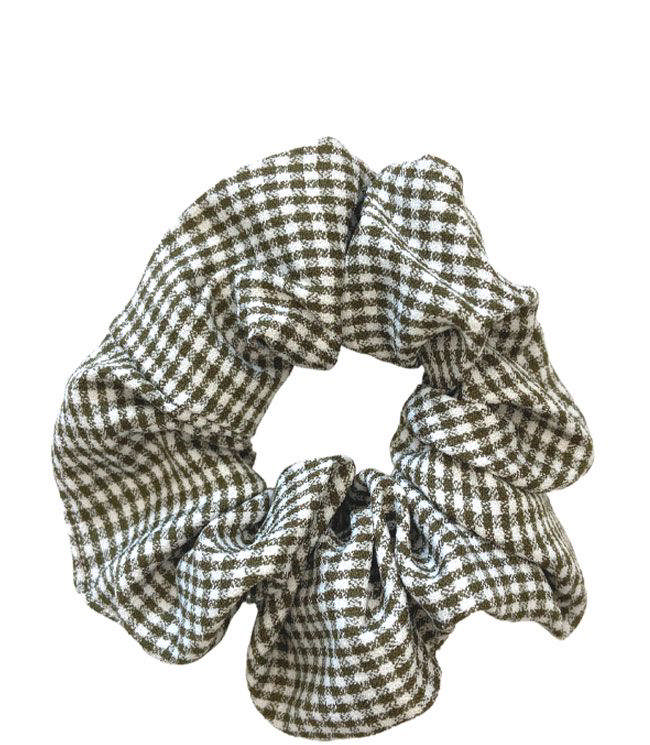 JA-NI Hair Accessories - Hair Scrunchies Medium, The Dark Green Thin Checkered
